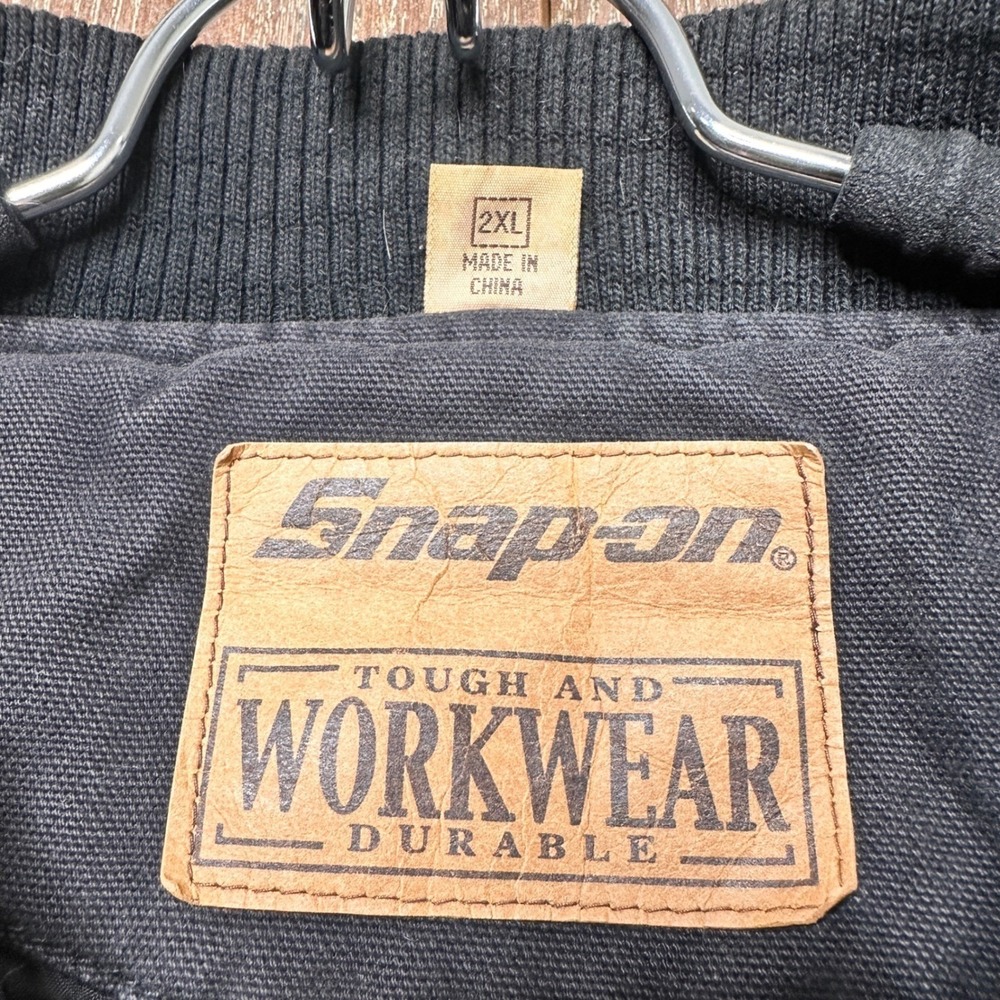 Snap-on Workwear 2X Black Canvas Quilted Bomber Jacket USA Flag Patch Distressed - Picture 8 of 12